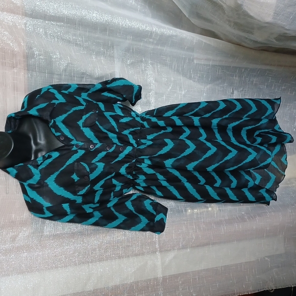 She's Cool sheer high low dress, Black/Torquoise, adjustable sleeve, semi-sheer - Picture 1 of 7